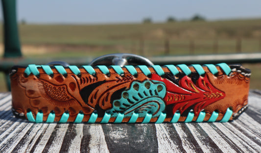 Full bloom Hand-Tooled Leather Dog Collar